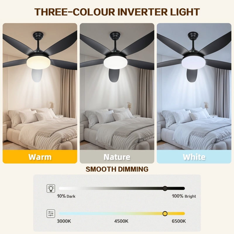 Advwin 52''Ceiling Fan with 3-Color Light & Remote Control