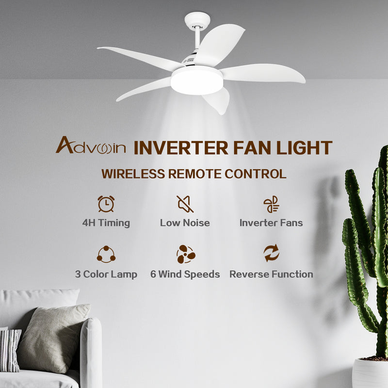 Advwin 52''Ceiling Fan with 3-Color Light & Remote Control