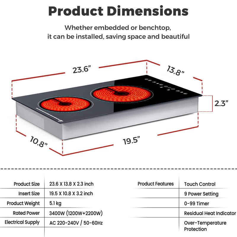 Advwin 3400W Induction Cooktop Kitchen Cooktop