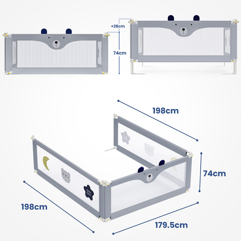 Advwin 3pcs Toddler Bed Rails Kids Side Safety Guard