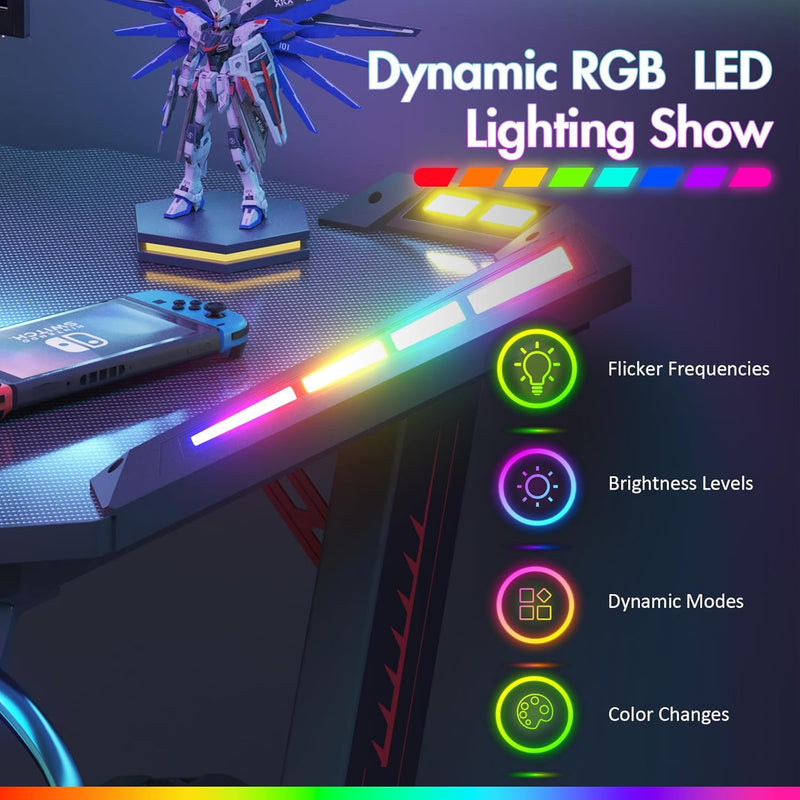 Advwin Gaming Desk Ergonomic Computer Desk LED Light