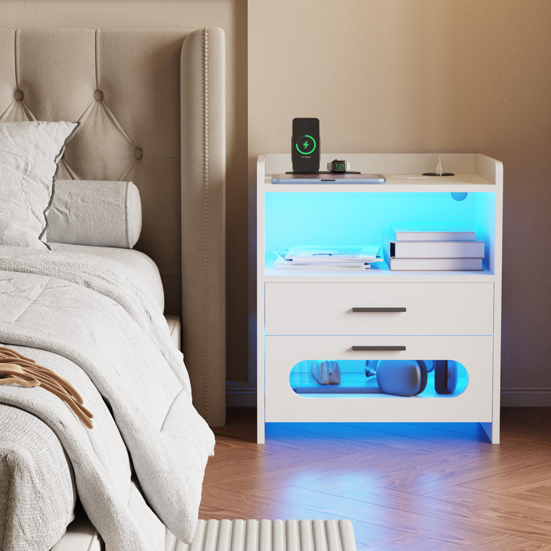 Advwin Bedside Table Wireless Charging Station LED Lights