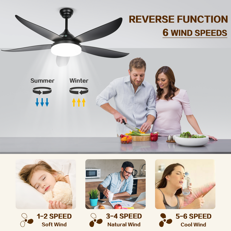 Advwin 52''Ceiling Fan with 3-Color Light & Remote Control