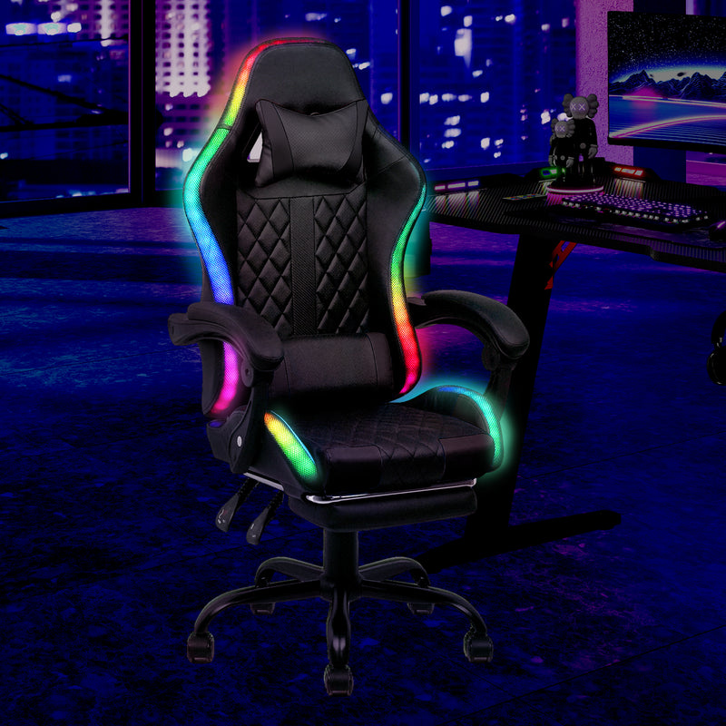 Advwin Gaming Chair 12 RGB LED Massage Chair Black