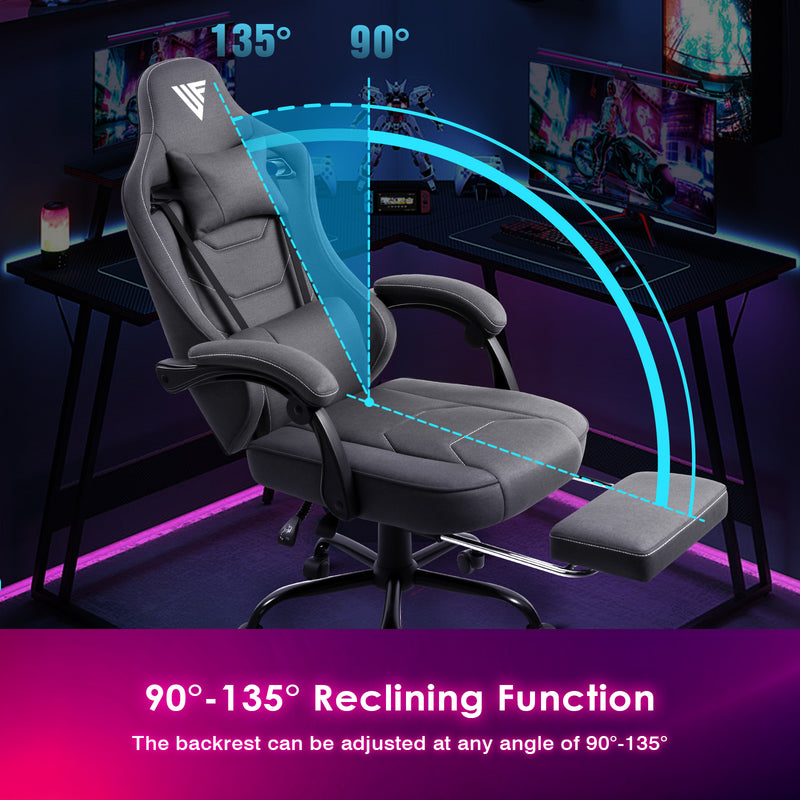 Advwin Gaming Chair with Footrest Linen Fabric