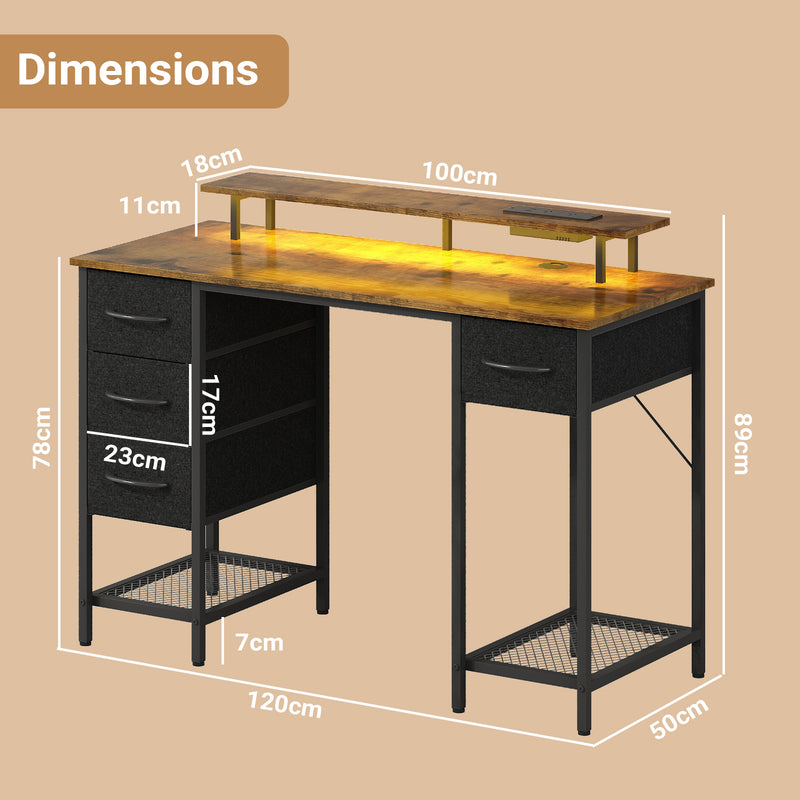 Advwin Gaming Desk with LED Lights with Monitor Stand 120cm