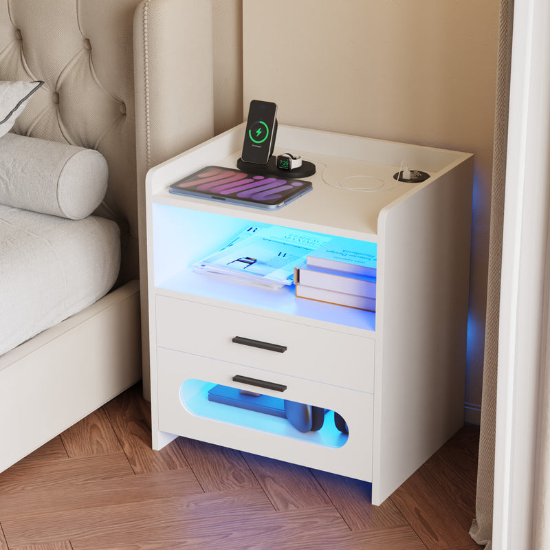 Advwin Bedside Table Wireless Charging Station LED Lights