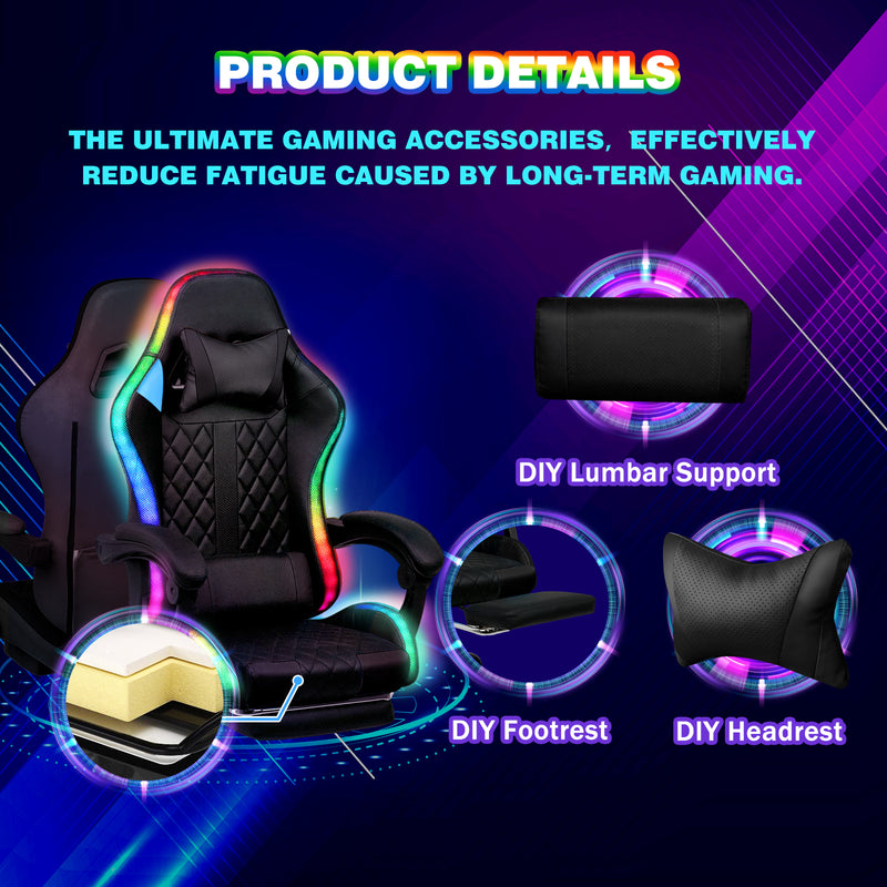 Advwin Gaming Chair 12 RGB LED Massage Chair Black