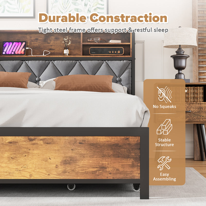 Advwin Bed Frame Double Size with Charging Station