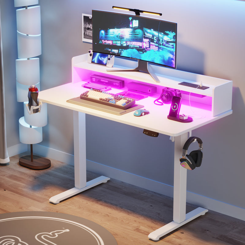 Advwin LED RGB Light Electric Standing Desk White