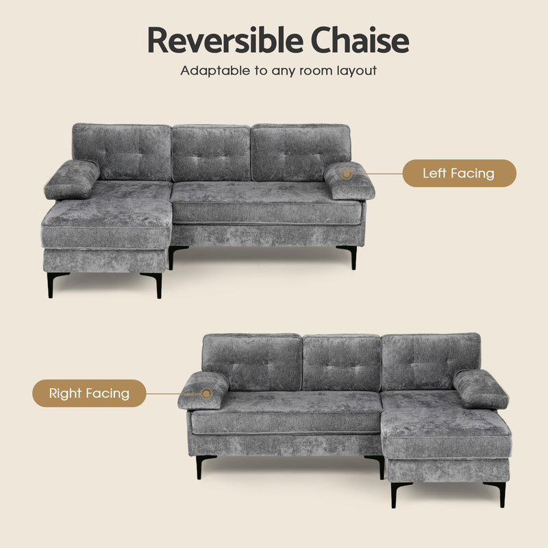 Advwin Sofa 3 Seaters Sofa L Shape Grey