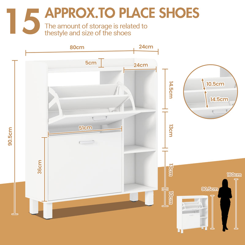 Advwin Shoe Storage Cabinet with 2 Flip Drawers