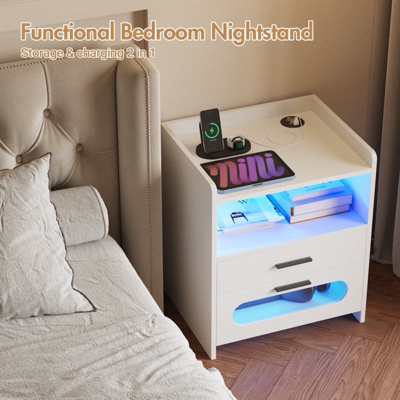 Advwin Bedside Table Wireless Charging Station LED Lights