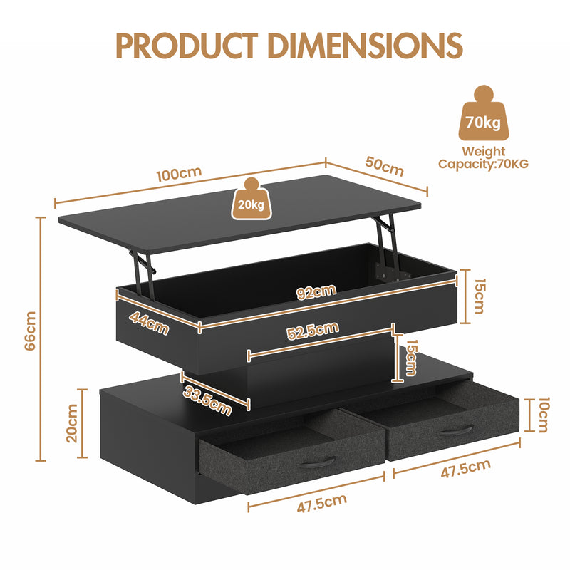 Advwin Lift Top Coffee Table with LED Lights