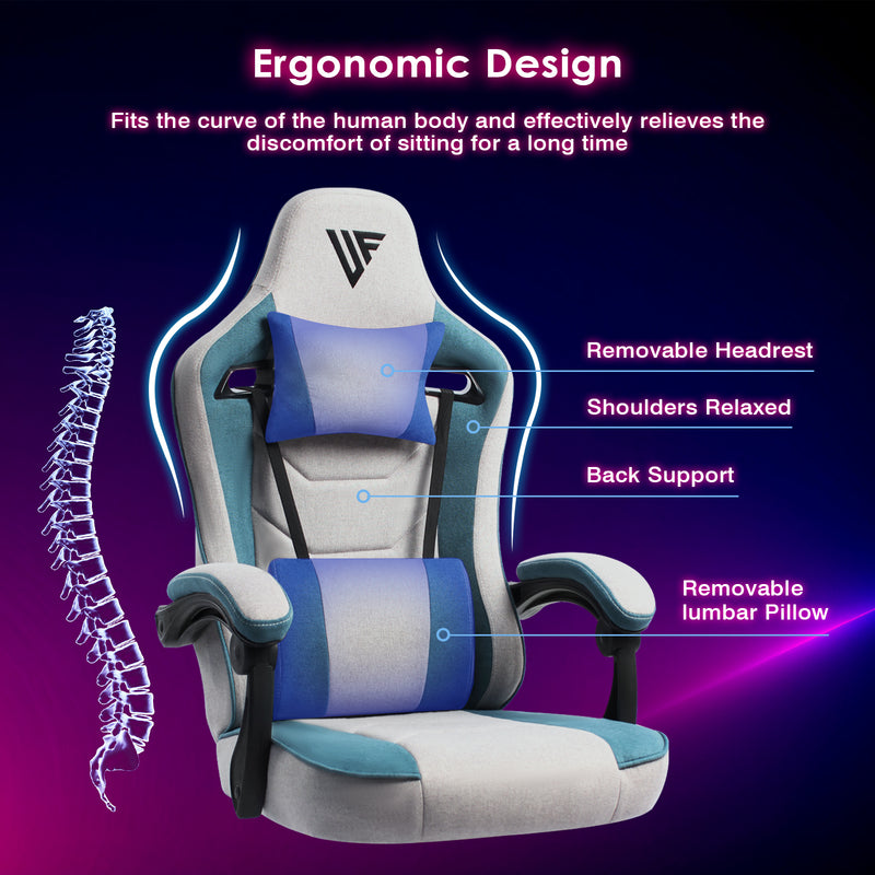 Advwin Gaming Chair with Footrest Linen Fabric