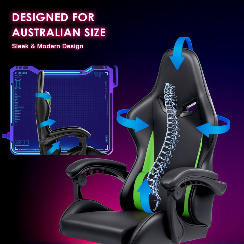 Advwin Gaming Chair Massage Lumbar with Footrest Green