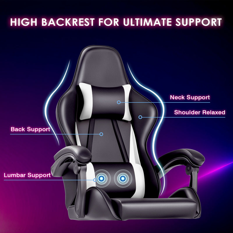 Advwin Gaming Chair Massage Lumbar with Footrest White