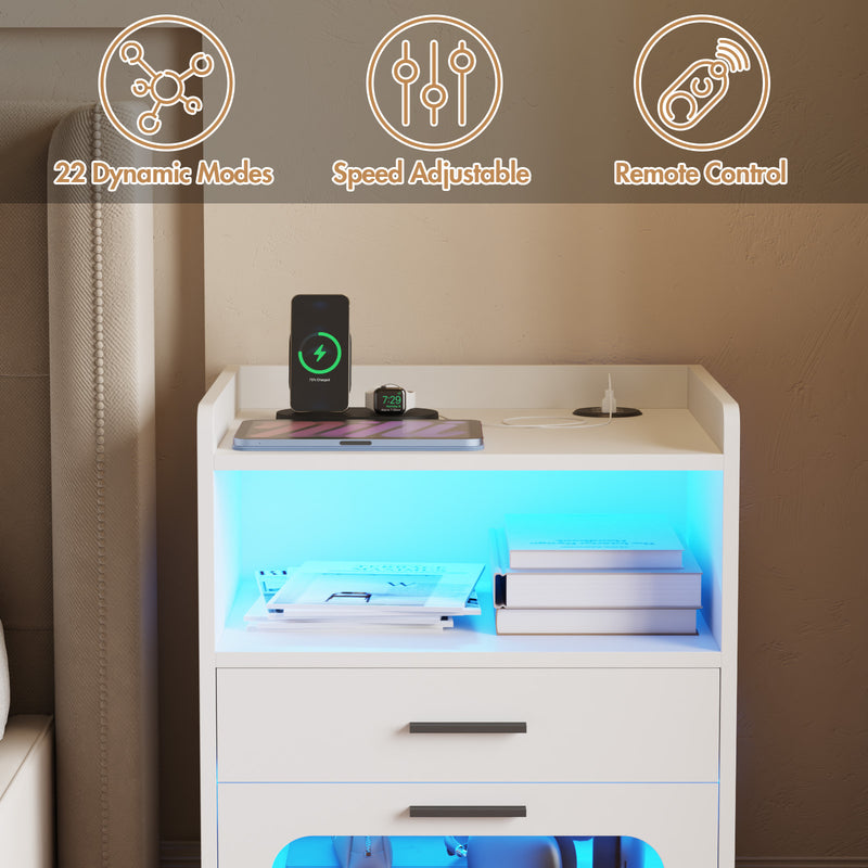 Advwin Bedside Table Wireless Charging Station LED Lights