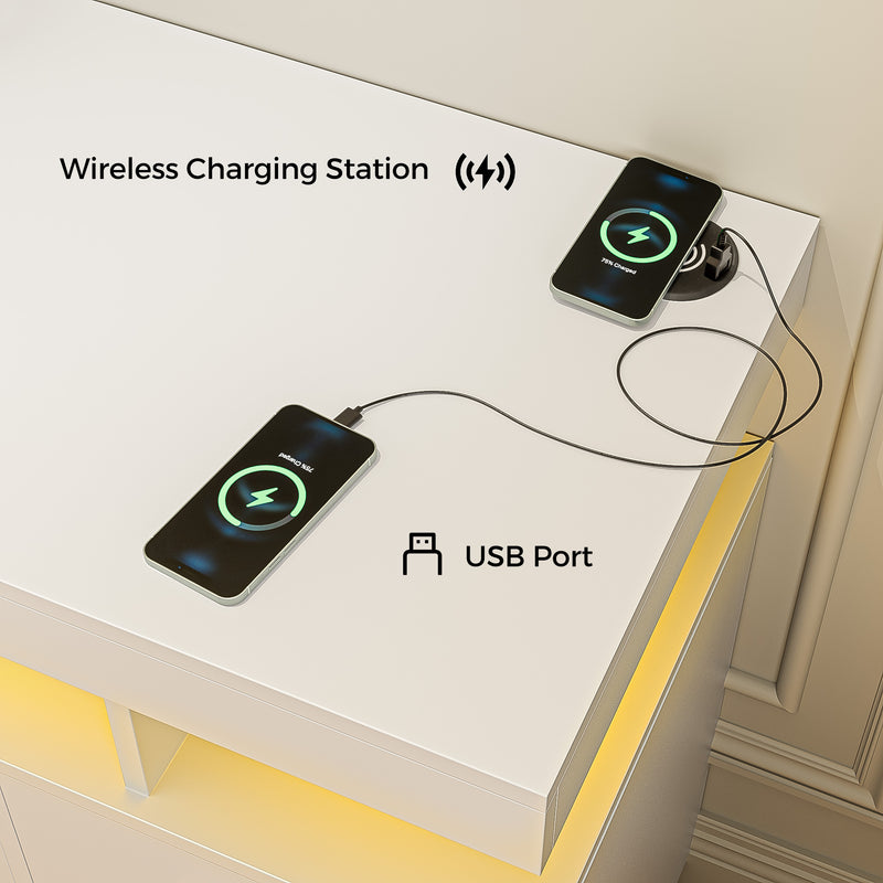 Advwin LED Sideboard Buffet Cabinet w/Charging Station