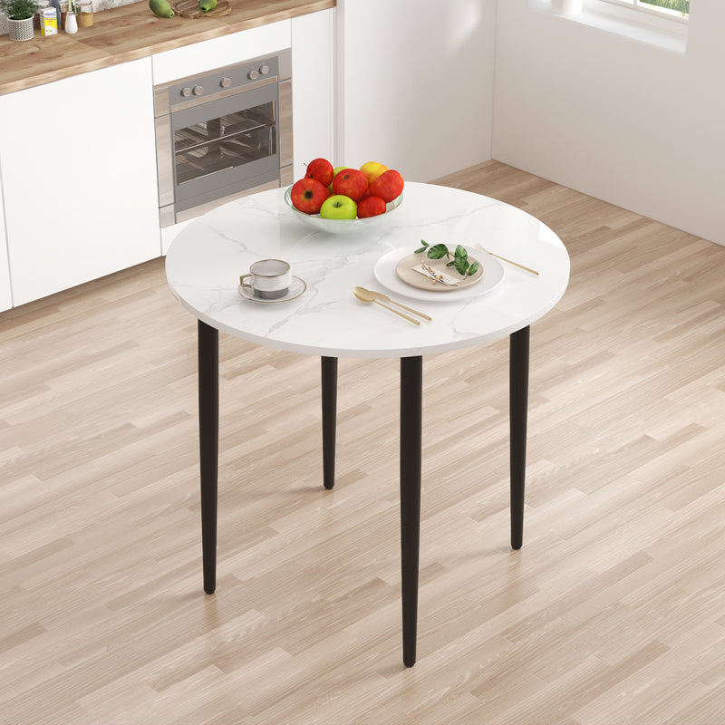 Advwin Dining Table Round Marble Effect