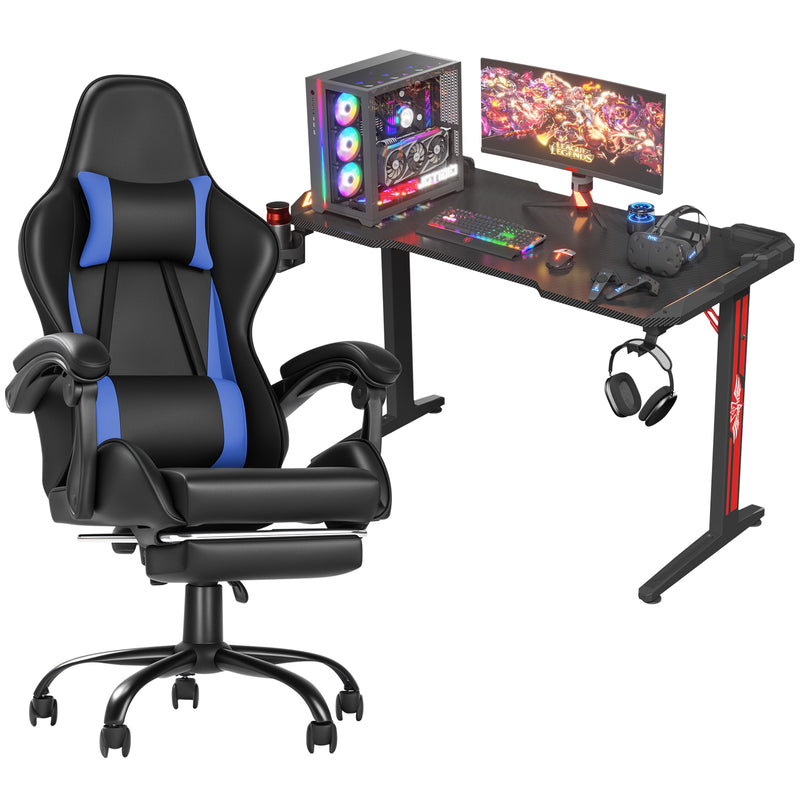 Advwin Gaming Desk and Gaming Chair Set Black & Blue