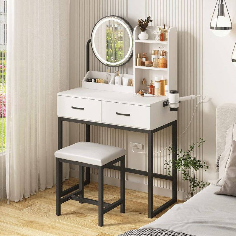 Advwin Dressing Table Set with Power Outlet White & Black