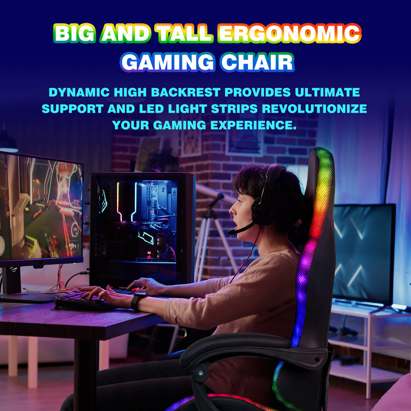 Advwin Gaming Chair 12 RGB LED Massage Chair Black