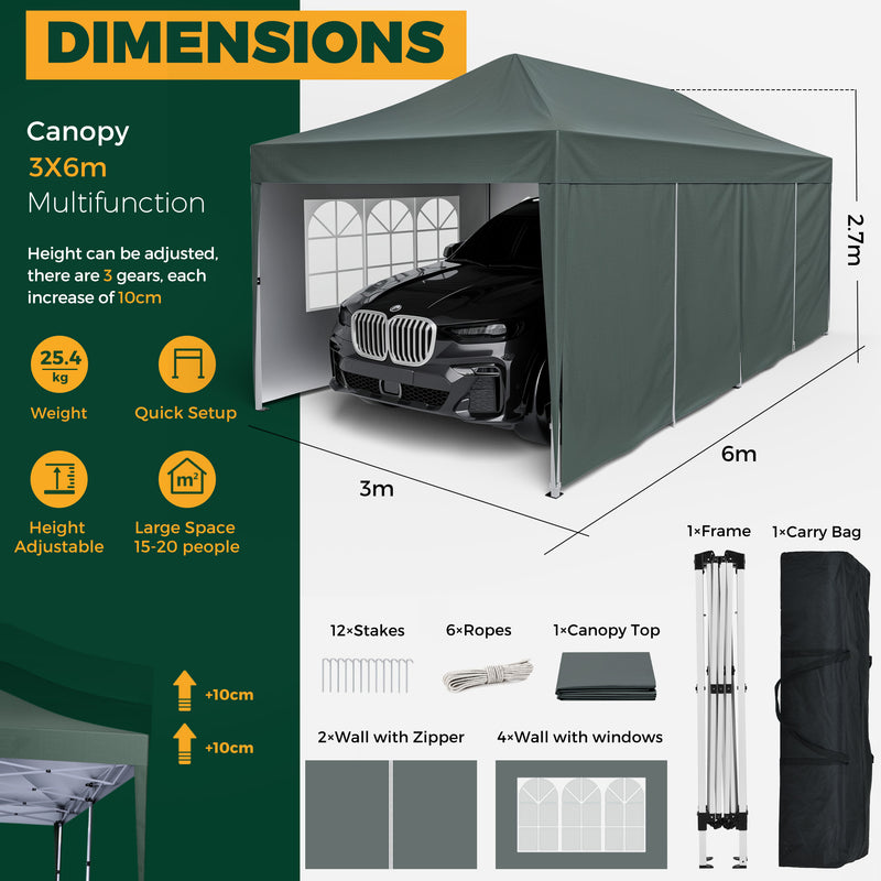 Advwin 3×6m Pop Up Canopy Tent with 6 Sidewalls