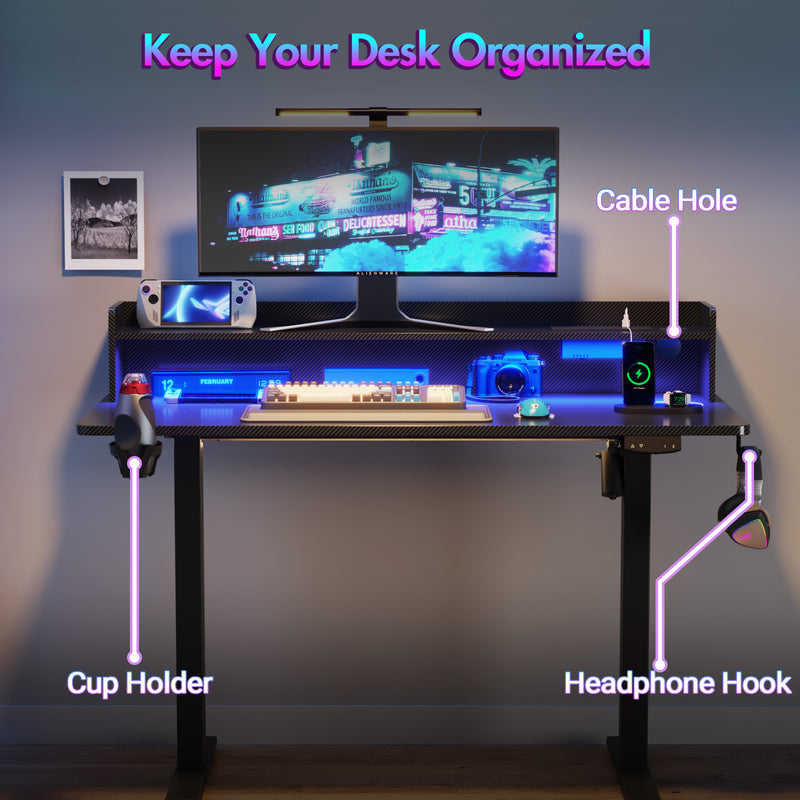 Advwin LED RGB Light Electric Standing Desk Black