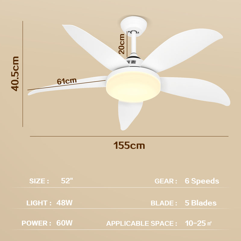 Advwin 52''Ceiling Fan with 3-Color Light & Remote Control