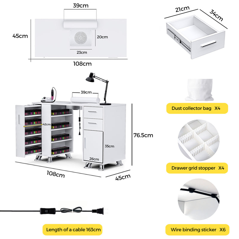 Advwin Manicure Table with Dust Collector White