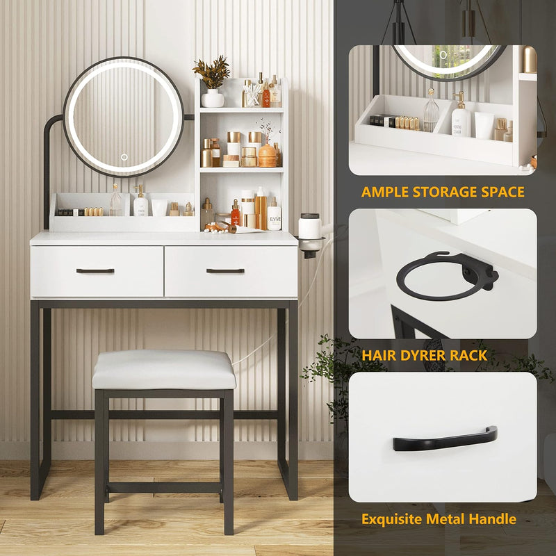 Advwin Dressing Table Set with Power Outlet White & Black